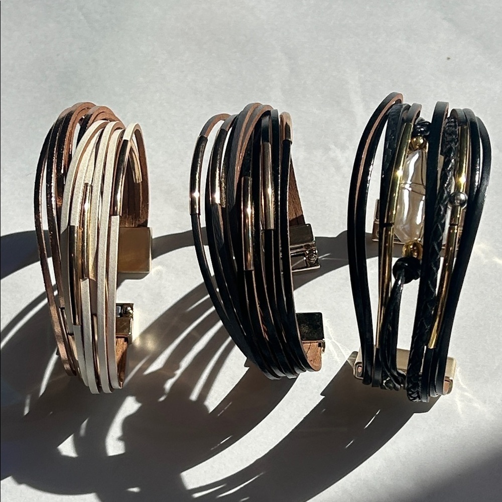 Vintage multi strand leather Stylish Multi-Strand Bracelets magnetic closure o/s